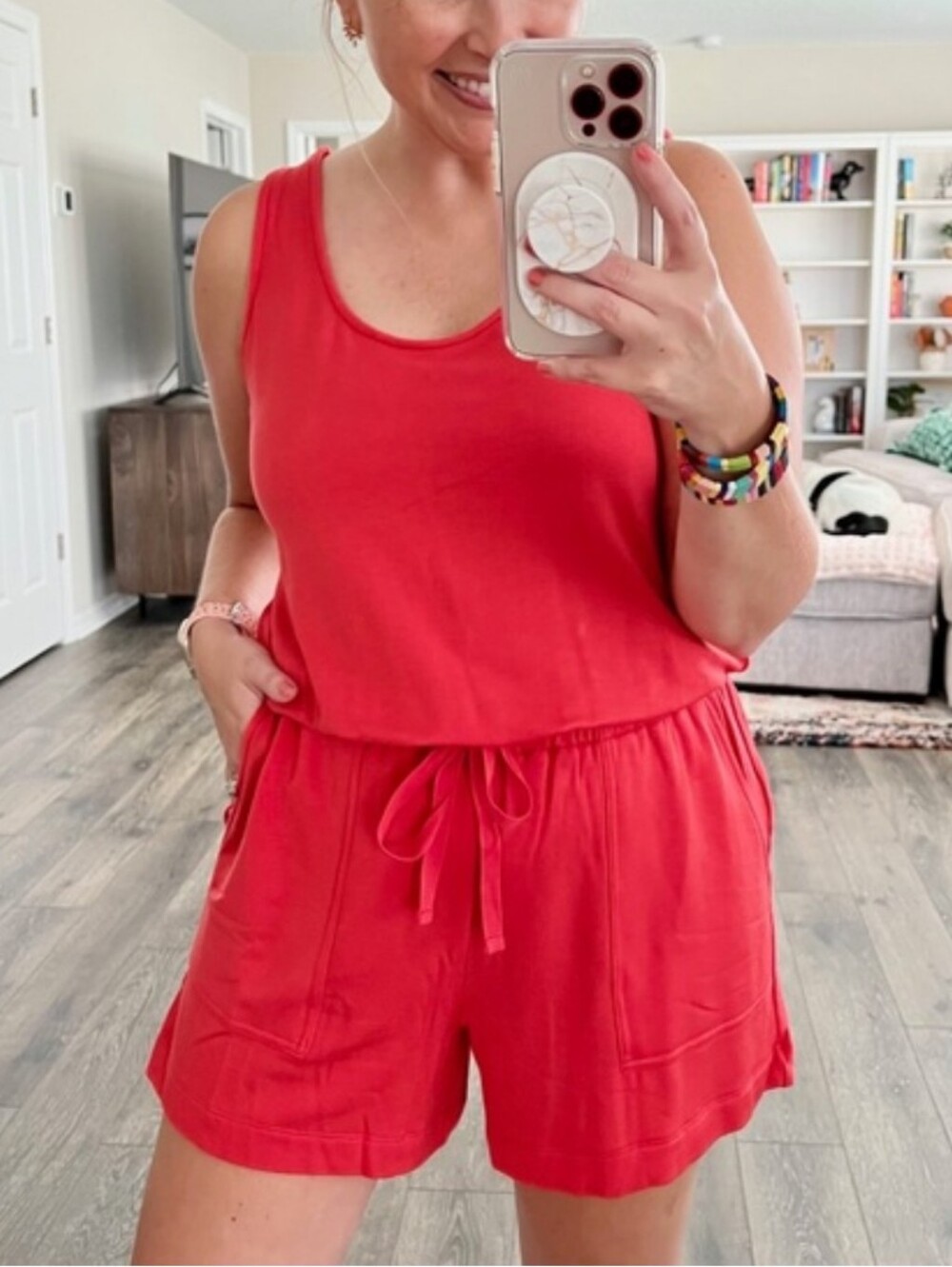 Lou & Grey Women's Signature Soft Tank Romper Playsuit Coral Orange Size Small